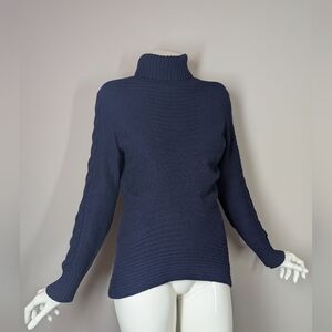 Hugo Boss Wool Turtleneck Sweater | Navy Preppy Heritage Knit Elbow Patch L